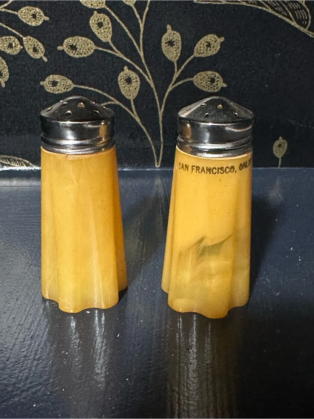 Vintage Yellow Bakelite Salt & Pepper Shakers - Pair